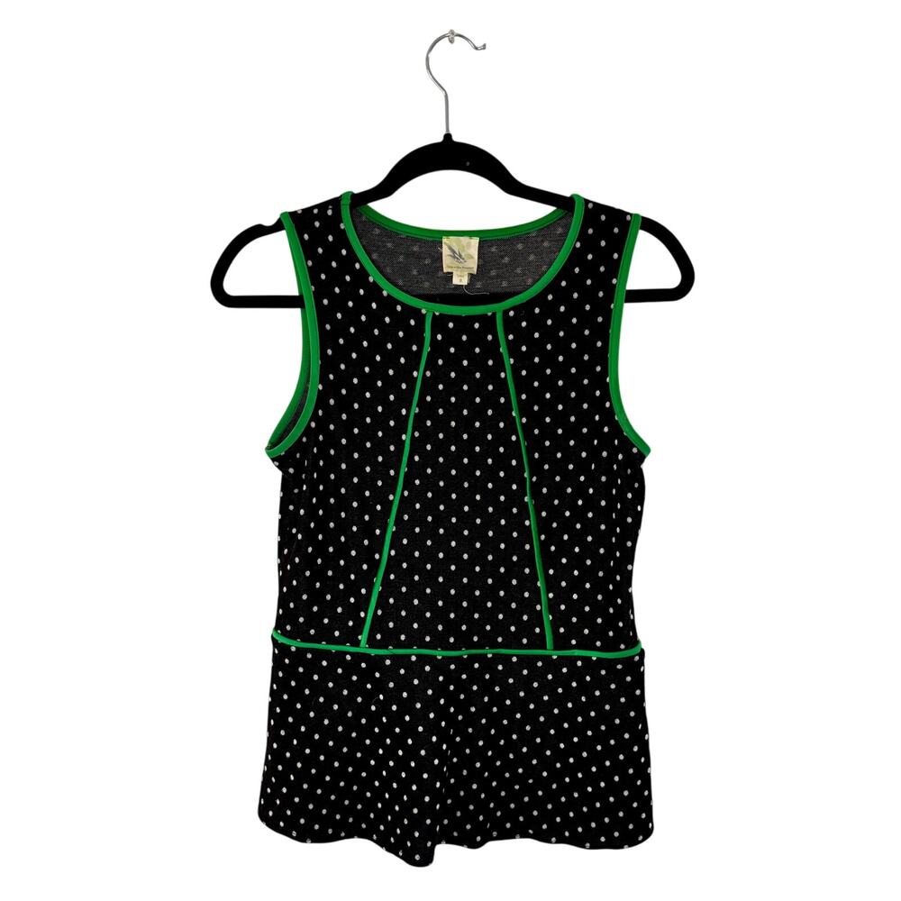Anthropologie Weston Wear Bloomfall Polka Dot Peplum Top Black Green Small Y2K